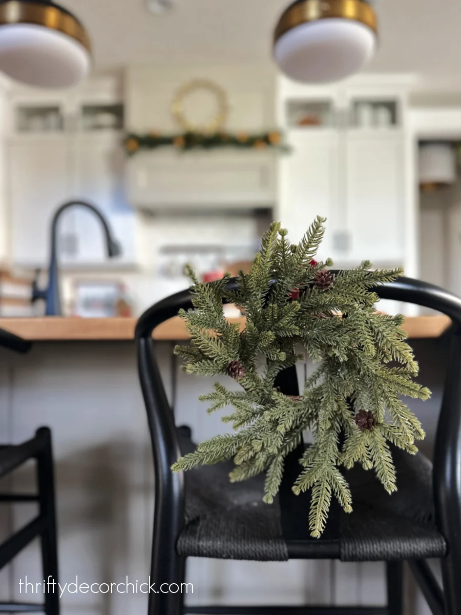 wreath on island stool